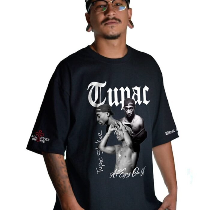 Camiseta oversize negra con estampado frontal de Tupac Shakur – Moda urbana Bellostyle