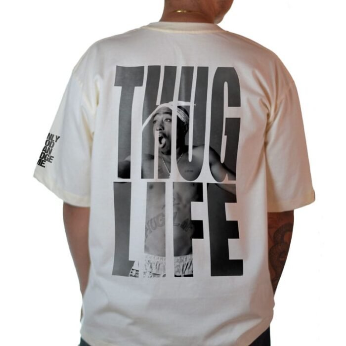 Camiseta blanca oversize con estampado de Tupac en la espalda - Bellostyle