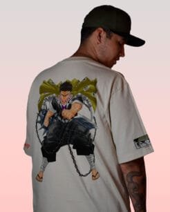 Parte trasera de la camiseta color arena de Gyomei Himejima – Kimetsu no Yaiba.